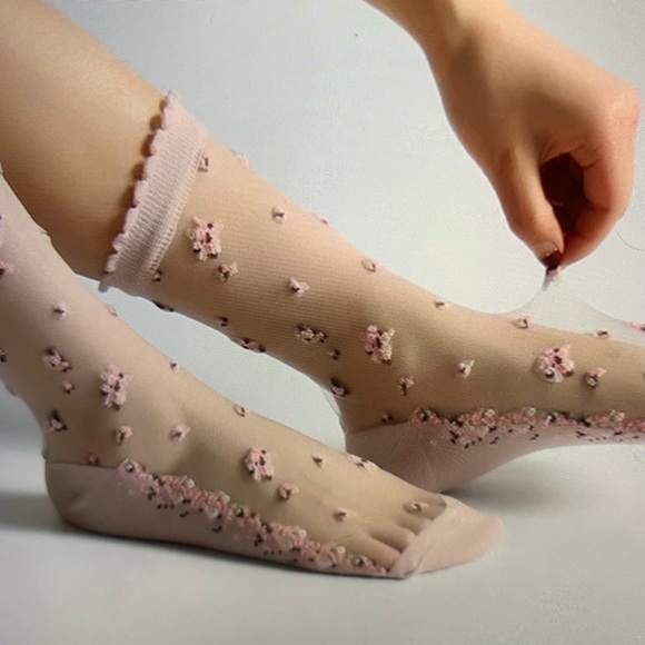 SILK SOCKS PAIR  BLACK OR PINK - Picture 2 of 3